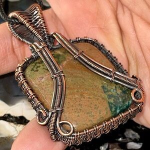 Ocean Jasper in Copper-wire Pendant 2 1/4”